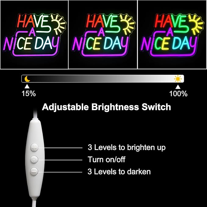 Have A Nice Day Neon Sign for Wall Colorful Letter Neon Light Sun LED Neon Lights Signs Dimmable Words Light Up Signs for Bedroom Living Room School Office Dorm Party Decor Kids Gifts - Bloomnest