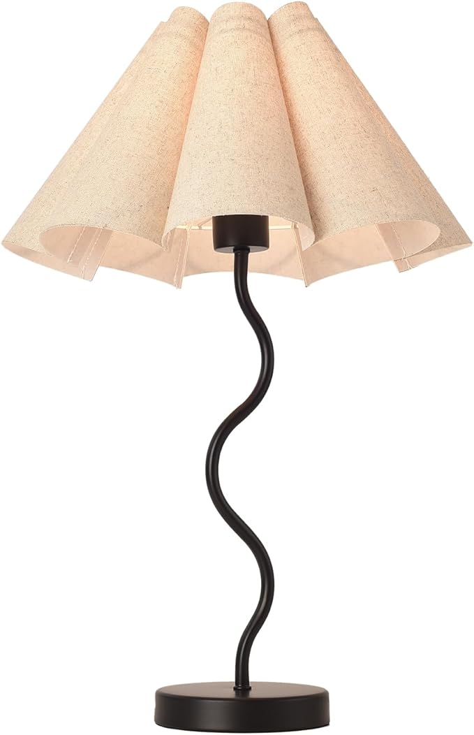 KUNJOULAM Small Table Lamp, Bedside Nightstand Lamp with Umbrella Form Fabric Lampshade Black Base, Morden Mini Desk Lamp for Bedroom Home Office Decor - Bloomnest