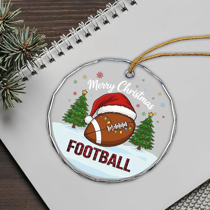 Football Glass Ornament – Handcrafted Hanging Decoration, Elegant Keepsake with Unique Football Design, for Home, Holiday Tree, or Special Occasion - Bloomnest