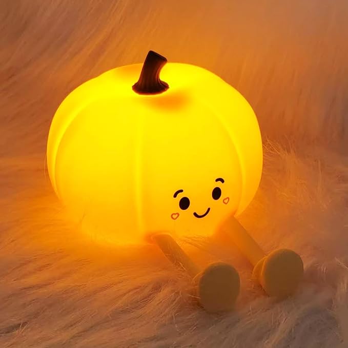 Night Light for Kids, Rechargeable Dimmable Silicone LED Nightlight, Baby Nursery Night Lamp, Touch Squishy Lamp, Halloween Gifts for Girls, Boys, Toddler Room Decor, Pumpkin - Bloomnest