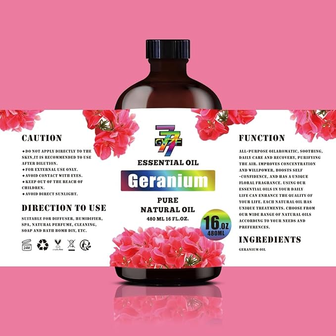 Geranium Essential Oil (16 oz / 480 ml) – Geranium Oils for diffusers, humidifiers, Home Baths, Cleaning Products, Yoga, DIY Soaps and DIY Scented Candles - Bloomnest