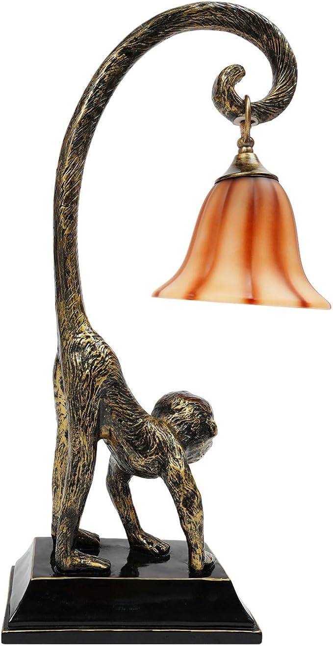 Eapmic Table Lamp, Resin Monkey Desk Lamp, Retro Bedside Light Animal Table Lamp with Trumpet Shade, Monkey Light for Bedroom Living Room Kids Room Office Home Decoration (Style 2) - Bloomnest