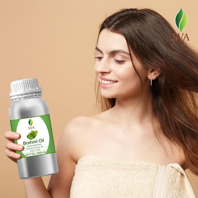 SVA Brahmi Oil - 32 Fl Oz – 100% Natural Cold Pressed Brahmi Oil - for Face, Skin Care, Hair Care, Scalp Massage & Body Massage – Carrier Oil - Bloomnest
