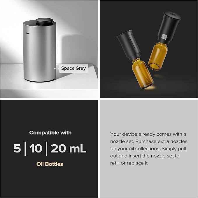 Airversa Waterless Essential Oil Diffuser Starter Kit with 4 x 10mL Fragrance Scent Oil, Battery Operated Mini Scent Air Machine Portable Diffuser for Home Car Office, ANX Titanium Kit01 - Bloomnest