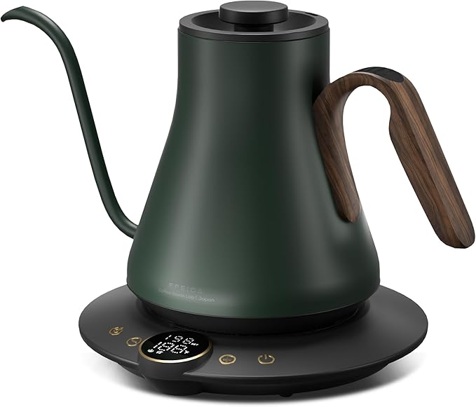 Gooseneck Electric Kettle with ±1℉ Temperature Control for Pour Over Coffee & Tea, Quick Heating, BPA-Free Stainless Steel, Built-in Brew Timer, 1500W/0.9L (Forest Green) - Bloomnest