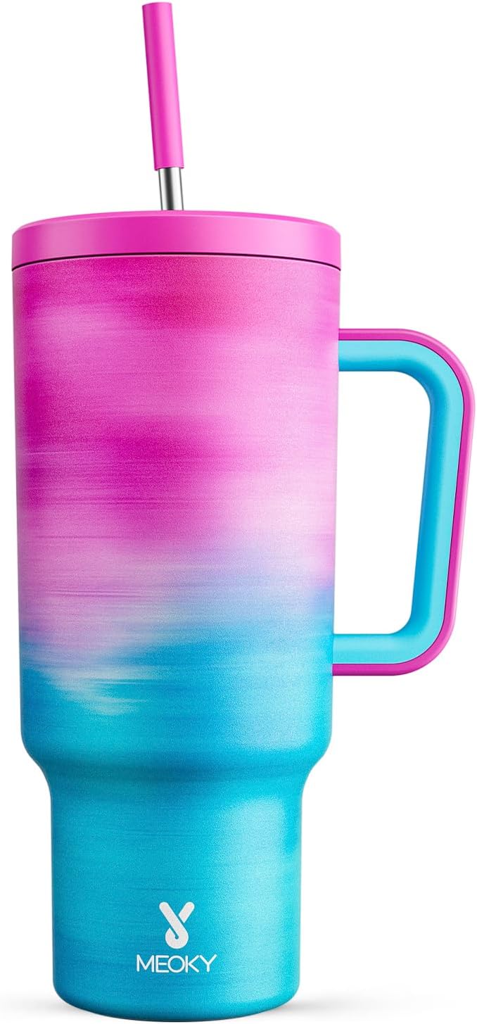 Meoky 40 oz Tumbler with Handle and Straw, Tumbler with Lid and Straw, Insulated Stainless Steel Travel Mug, 100% Leak-proof, Keeps Cold for 34 Hours or Hot for 10 Hours (Marshmallow) - Bloomnest