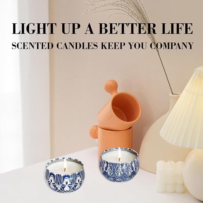 2 Pack 2.2-Ounce Scented Jar Candles - Blue&White Pordcelain Style - Perfect for Church, Family, Wedding, Party- Vibrant Colorful Iron Can Jars Candles(Lemon &Bergamot Fragrance) - Bloomnest