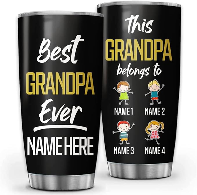 Personalized Best Grandpa Ever Tumbler Cup Gift Father's Day, Dad, Father, Papa, Grandpa 20oz 30oz Insulated Coffee/Tea Tumbler with Lid - Bloomnest