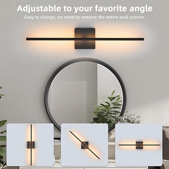 Battery Operated Wall Sconces set of 2, 16000mAh Black Rechargeable Wall Sconce with Remote Control, 3000K-6000K Dimmable LED Wireless Wall Light for Living Room, Hallway, Bedroom, Stairs, 29 Inchs - Bloomnest
