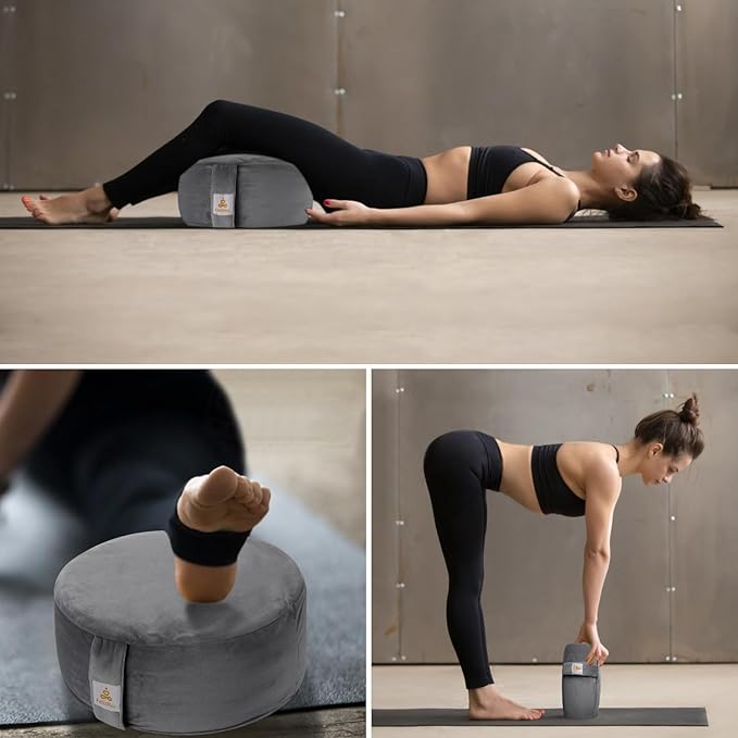 Round Velvet Meditation Pillow D=13"/16" H=5.5" Yoga Bolster Floor Pouf Zafu Buckwheat Meditation Cushion for Sitting on Floor,Removable Organic Cotton Cover Kneeling Pillow