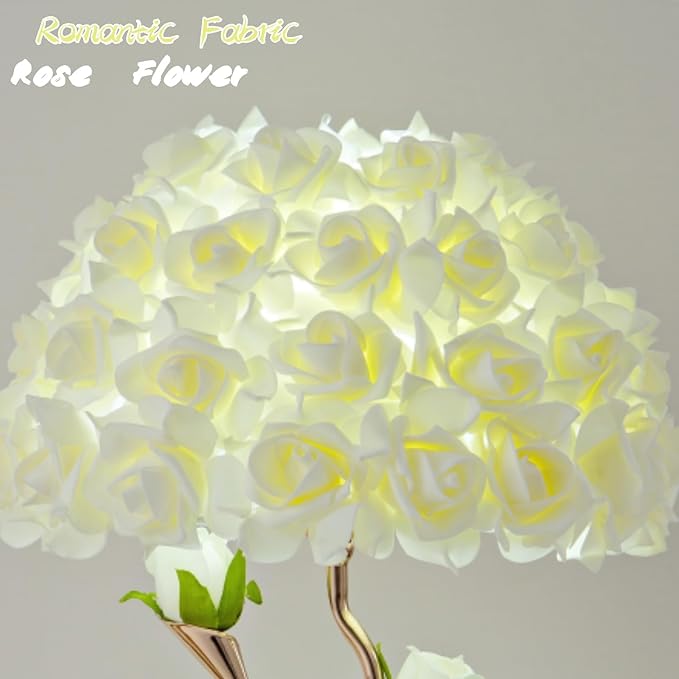 Flowers Table Light Fabric Rose Nightstand Lamp Creative Romantic Bouquet Desk Lamp Yellow Princess Lamp for Wedding Decor Valentines Dating Bedroom Livingroom Hotel Office - Bloomnest