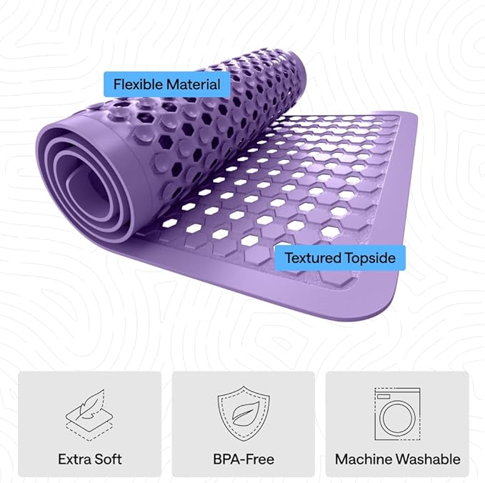 GORILLA GRIP Patented Bath Tub Shower Mat, Machine Washable Bathtub Floor Liner Mats, Suction Cups and Drain Holes to Keep Tubs Clean, Soft on Feet, Bathroom Essentials, 35x16 Inch, Purple Opaque - Bloomnest