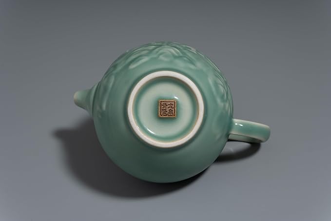Handcrafted Longquan Celadon Teapot 240ml - Chinese Ceramic Kung Fu Teapot with Jade Glaze Landscape Art, Ideal for Oolong & Pu'er Tea