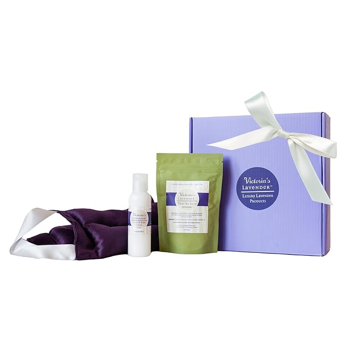 Victoria's Lavender Neck Wrap Gift Set with Bath Salts, Hand & Body Lotion - Skin Care Set & Spa Kits, Bath and Body Products for Women, Beauty Products For Women Made in the USA - Lavender (Set of 3) - Bloomnest