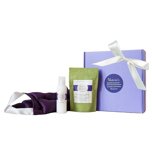 Victoria's Lavender Neck Wrap Gift Set with Bath Salts, Hand & Body Lotion - Skin Care Set & Spa Kits, Bath and Body Products for Women, Beauty Products For Women Made in the USA - Lavender (Set of 3) - Bloomnest