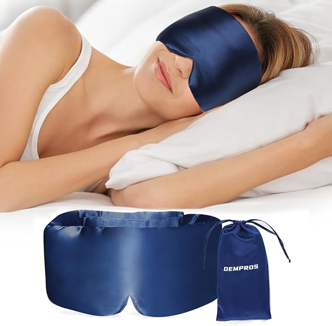 Mulberry Silk Sleep Mask for Side and Back Sleepers, Blackout Eye Mask for Sleeping for Women Men with Adjustable Wide Band, Comfortable Soft Pressureless Eye Cover for Sleeping in Large Size - Bloomnest