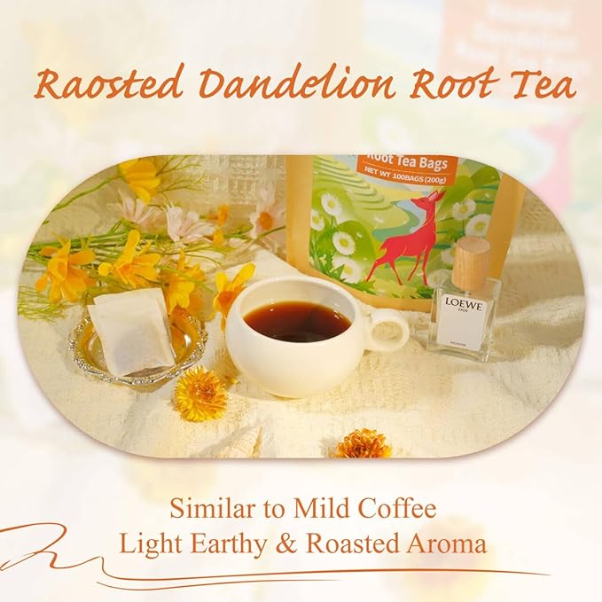 WT WEETEE Roasted Dandelion Root Tea Bags, 100 Count Dandelion Tea with Light Earthy & Roasted Aroma, Natural Caffeine Free Herbal Tea, Coffee Alternatives - Bloomnest