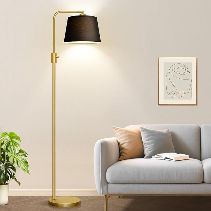Nintiue Dimmable Gold Floor Lamp, 1000 LM LED Edison Bulb Included, Arc Floor Lamps for Living Room with Black Shade, Modern Standing Lamp Tall Lamps for Living Room Bedroom - Bloomnest