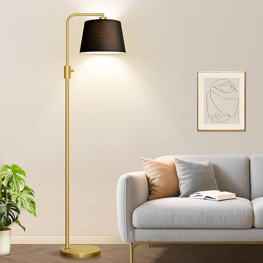 Nintiue Dimmable Gold Floor Lamp, 1000 LM LED Edison Bulb Included, Arc Floor Lamps for Living Room with Black Shade, Modern Standing Lamp Tall Lamps for Living Room Bedroom - Bloomnest