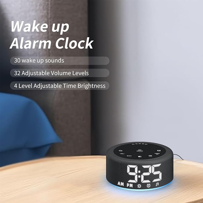 【3 in 1】 Sound Machine Alarm Clock Night Light White Noise Machine with 27 Sleeping Sounds for Baby Kids Adults 32 Level Volume Auto Off Timer Memory Function Digital Clock with 30 Wake Up Sounds - Bloomnest