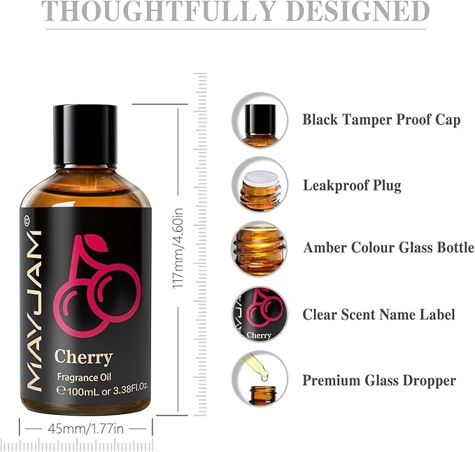 MAYJAM 100ML/3.38FL.OZ Cherry Fragrance Oils with Glass Dropper, Essential Oils for Diffusers for Home, Long Lasting Scented Oils for Diffusers Soap Candle Making - Bloomnest