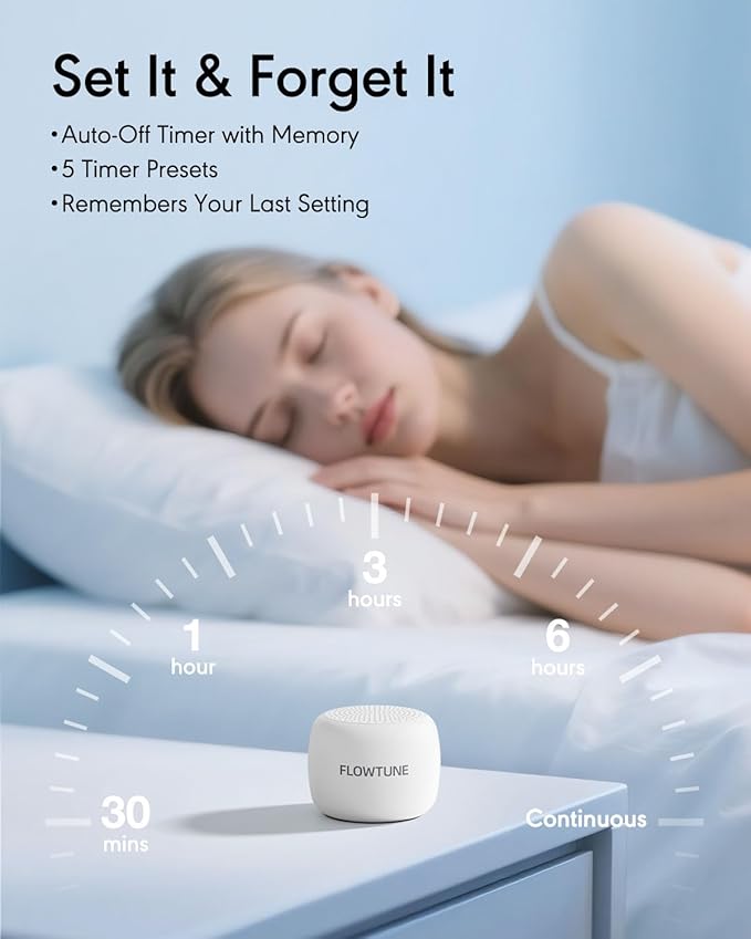 Sound Machine Flowtune White Noise Machine for Baby Adults, Mini Portable Sound Machine for Travel, 6H Timer, 18 Soothing Sleep Sounds Gift - Bloomnest