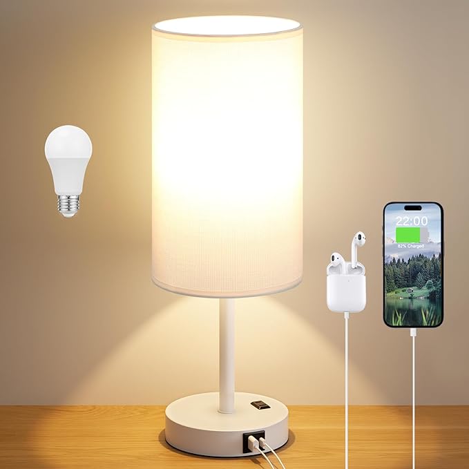 Dicoool Touch Bedside Table Lamp with USB - 3 Way Dimmable White Lamp for Bedroom Nightstand, Desk Lamp with Charging Station for Dorm, Office, Kids Room, Living Room - Bloomnest