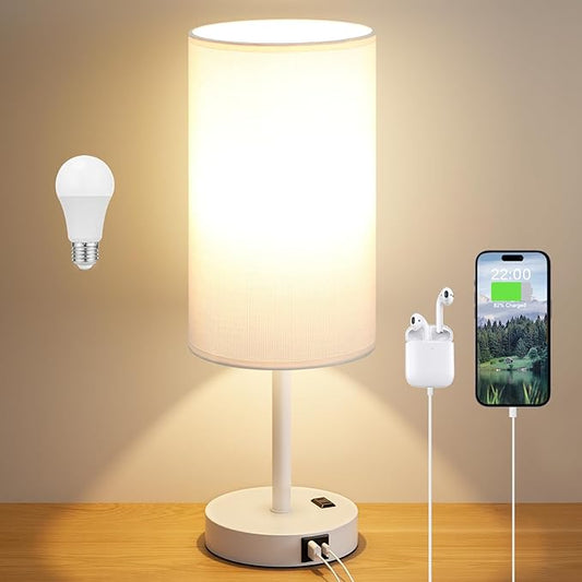 Dicoool Touch Bedside Table Lamp with USB - 3 Way Dimmable White Lamp for Bedroom Nightstand, Desk Lamp with Charging Station for Dorm, Office, Kids Room, Living Room - Bloomnest