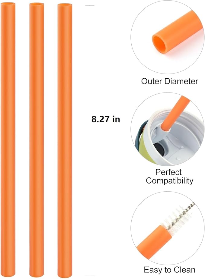 Straws Replacement Compatible with Owala Freepsip 24oz,32oz Water Bottle,Replacement Parts For Owala Free Sip Sway 30 oz,Include 6 BPA-FREE Straws and 1 Cleaning Brush(Citrus Orange) Bubrike