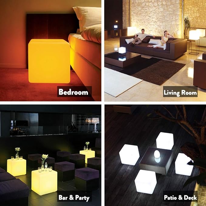 Mr.Go 14-Inch Color Changing LED Cube Light Stool, Glow Cube Seat for Kids, Modern LED Light Side Table, 16 RGB Colors LED Mood Lighting, Ideal for Home Garden Patio Bar Pool Party Decorative Lighting - Bloomnest