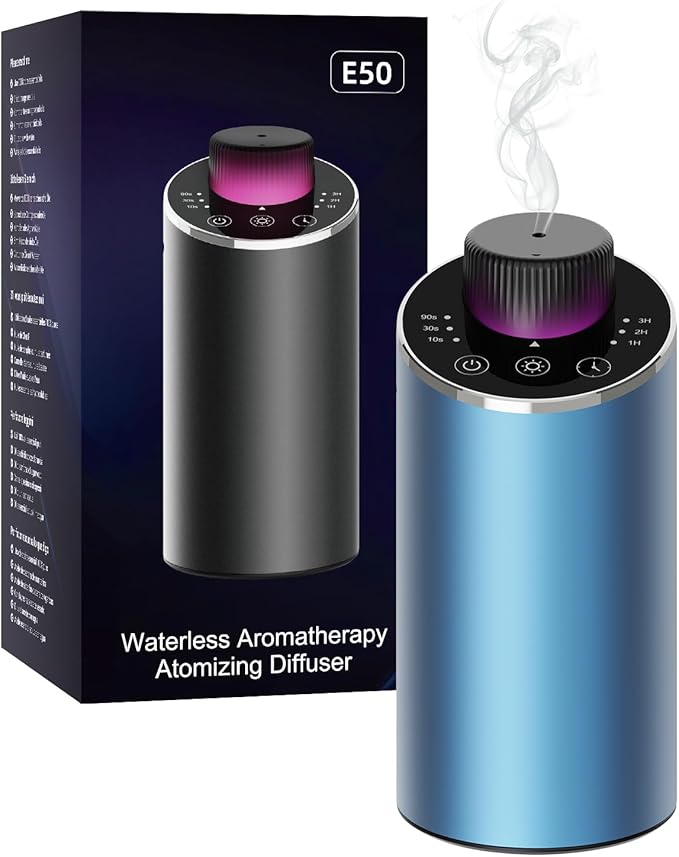 Waterless Essential Oil Diffuser Aromatherapy Scent Diffusers for Home Large Room, Bedroom, Car, Office, Desk, Battery Operated Mini Portable Air Freshener, 3 Countdown Timers & 3 Mist Levels - Bloomnest