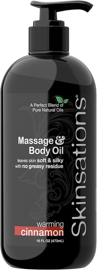 Skinsations - Cinnamon Massage Oil for Massage Therapy - 16oz | Naturally Warming Body Oil for Comfort & Aromatherapy | Sweet Almond, Coconut, Jojoba & Grapeseed Oils - Bloomnest