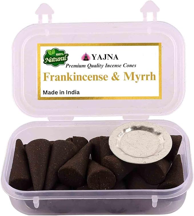 Yajna Frankincense-and-Myrrh 100%-Natural-Incense-Cones Handmade-Hand-Dipped Organic-Chemicals-Free for-Purification-Relaxation-Positivity-Yoga-Meditation The-Best-scents (60 Count) Yajna
