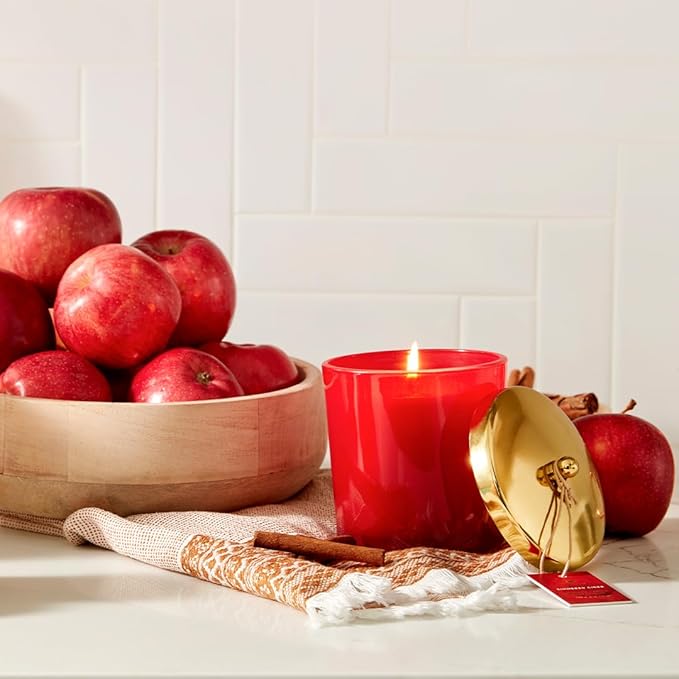 Thymes Scented Candles for Home Decor - Luxury Home Fragrance Gifts for Women & Men - Fall Candles with Warm Notes of Apple, Clove, & Cardamom - Harvest Red (Simmered Cider, 13 oz) - Bloomnest
