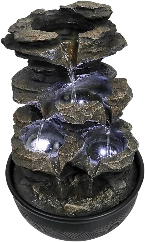 15.7" High Rock Cascading Tabletop Fountain, Zen Meditation Indoor Waterfall Feature with LED Light for Home Office Bedroom Relaxation - Bloomnest