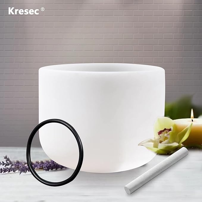Kresec 8 Inch Crystal Singing Bowl B Note (±40 cents) Crown Chakra with O-ring and Mallet Quartz Crystal Sound Bowl for Meditation, Yoga, Spiritual and Body Healing and Energy Cleansing - Bloomnest
