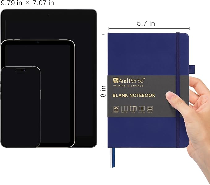 &And Per Se Blank Journal Notebook, 160 Pages, A5 5.7 x 8 inches 100 gsm Thick Paper Notebook Journals for Writing, Hardcover Notebook(1 Pack, Royal Blue)