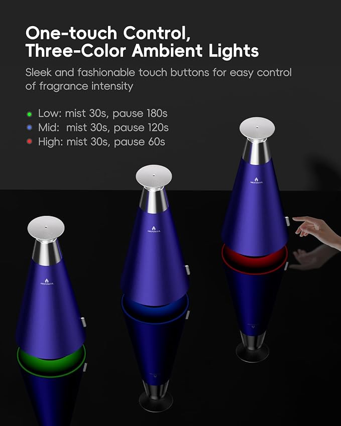 Waterless Scent Diffuser Starter Kit - 1500 Sq Ft Coverage, Alloy Atomization System,Mood Light,Smart Rechargeable Hotel Scent Diffuser, Including 120ml Essential Oil, for Home,Large Room,Spa,Blurple - Bloomnest