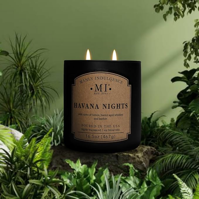 Manly Indulgence Havana Nights Scented Candles for Men, 2 Wick, 16.5 oz, Premium Soy Blend Wax, 60H Burn, Candles for Home Scented - Made in The USA - Bloomnest