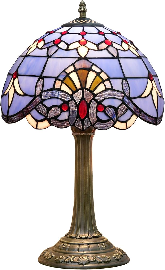 Tiffany Lamp Stained Glass lamp 12 inches Bedside Table Lamps for Living Room Bedroom Dorm Kitchen Home Decor Festival Birthday Gift,Blue Baroque - Bloomnest