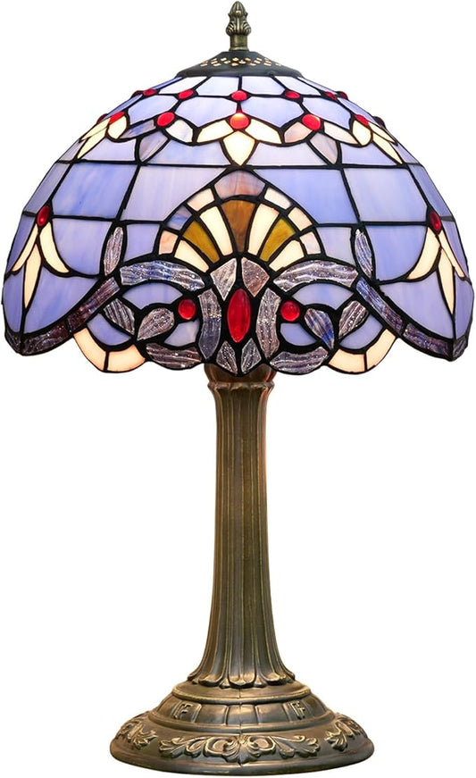 Tiffany Lamp Stained Glass lamp 12 inches Bedside Table Lamps for Living Room Bedroom Dorm Kitchen Home Decor Festival Birthday Gift,Blue Baroque - Bloomnest