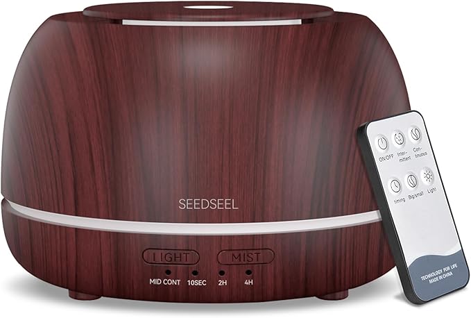 300ML Essential Oil Diffuser, Aromatherapy Diffuser with Remote Control, 4 Timers, 7-Color LED Light and Waterless Auto-Off for Room, Bedroom, Home - Bloomnest