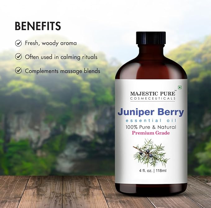 Majestic Pure Essential Oil with Glass Dropper - 100% Pure and Natural - Essential Oils for Diffuser, Aromatherapy, Soap and Candle Making, Juniper Essential Oil, Juniper Oil, 4 Fl Oz - Bloomnest
