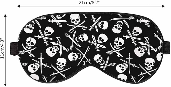 Pirate Skulls Sleep Eye Mask Crossed Swords Black White Men Women Sleep Mask with Adjustable Strap Eye Cover Eye Shade for Travel, Nap,Meditation - Bloomnest
