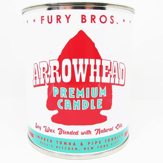 Long-Burning, One-Pint Premium Candles for Men | Vintage Inspired Oil Can Design | Arrowhead - Smoked Tonka & Pipe Tobacco | Soy Wax, Vegan Friendly, Made in The USA | Fury Bros. | Classically Cool - Bloomnest