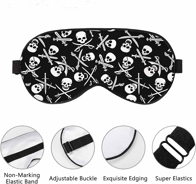 Pirate Skulls Sleep Eye Mask Crossed Swords Black White Men Women Sleep Mask with Adjustable Strap Eye Cover Eye Shade for Travel, Nap,Meditation - Bloomnest