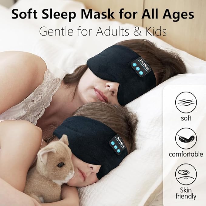Joythink Sleep Headphones Sleep Mask Kids Children Wireless Music Eye Mask Sleeping Headphones Headband for Side Sleepers Silk Sleep Mask with Wireless Headphones Ultra-Thin Stereo Speakers - Bloomnest