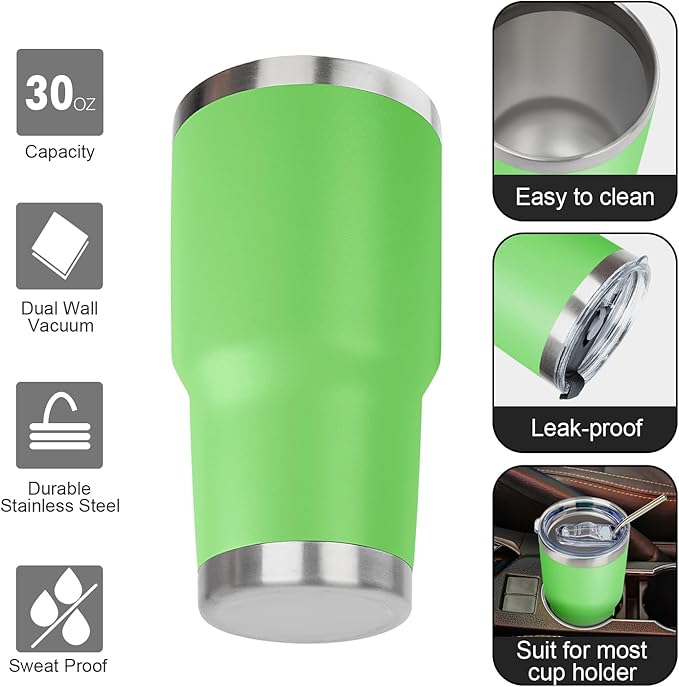 30 oz Tumbler with Lids and Straws Double Wall Vacuum Insulated Tumbler Cup,Stainless Steel Leak-proof Thermal Tumbler Travel Coffee Mug for Cold and Hot Drinks,Avocado Green - Bloomnest