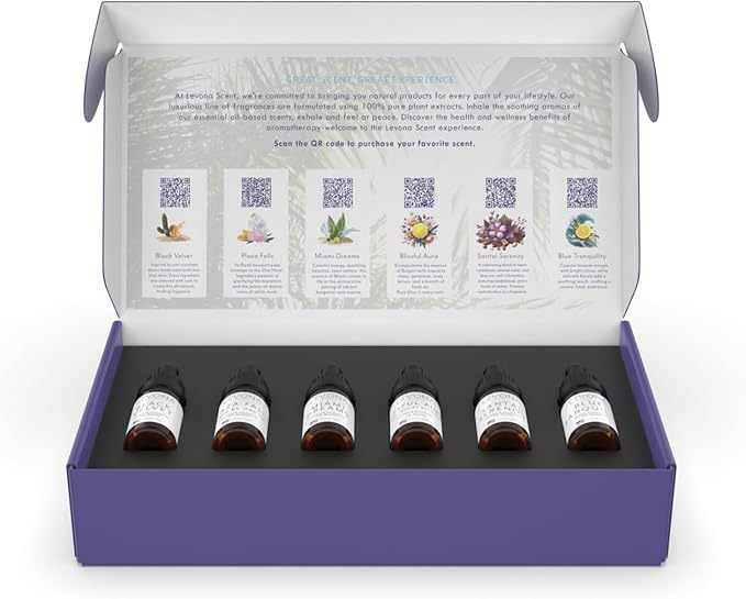 Levona Scent Essential Oils Set -Home Luxury Scents for Diffusers & Humidifiers, Ideal for Home Fragrance, Air Freshening, & Odor Elimination, Gift Pack, Made in USA - 5 ml, Pack of 6 - Bloomnest