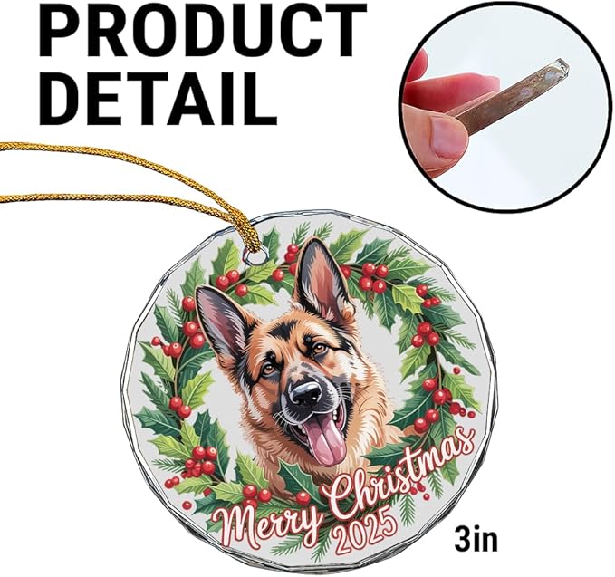 German Shepherd Dog Glass Ornament – Handcrafted Hanging Decoration, Elegant Keepsake with Unique German Shepherd Dog Design, for Home, Holiday Tree, or Special Occasion - Bloomnest